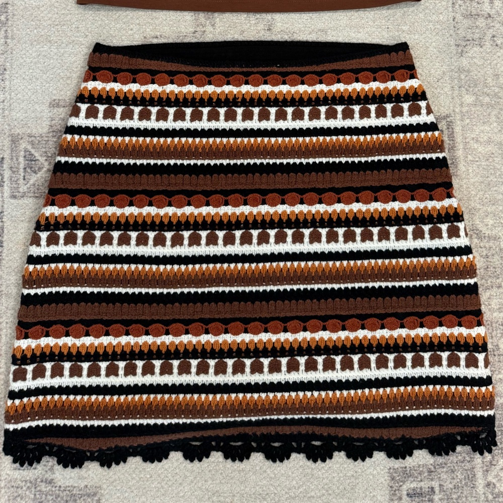 Sezane Paloma Skirt Black / Brown / Rust / Ecru - Size S